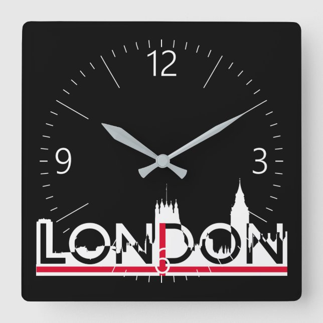 London silhouette and English flag Square Wall Clock (Front)
