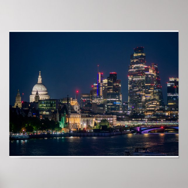 London Skyline at Night Poster (Front)