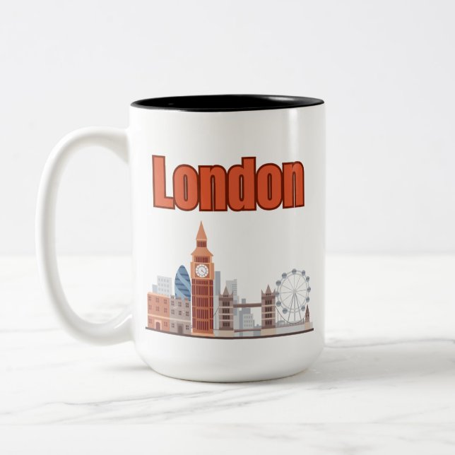London Skyline Big Font Two-Tone Coffee Mug (Left)