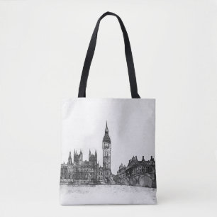London Skyline Black & White Tote Bag