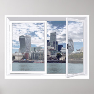 London Skyline City View Fake Window Poster
