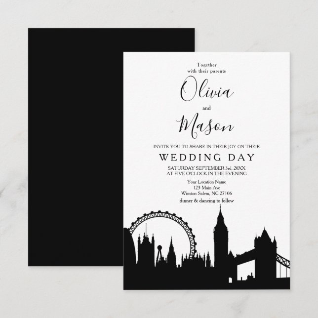 London Skyline Cityscape Wedding Invitation (Front/Back)