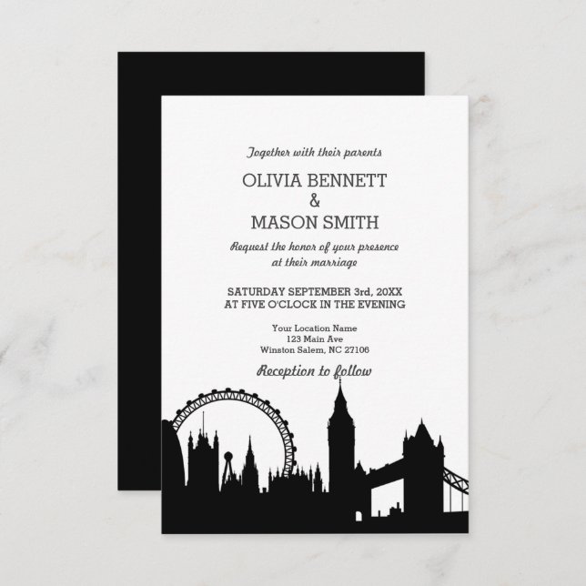 London Skyline Cityscape Wedding Invitation (Front/Back)