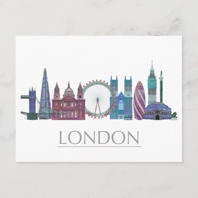 London Skyline Coloured Buildings Postcard (Front)