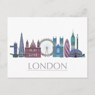 London Skyline Coloured Buildings Postcard