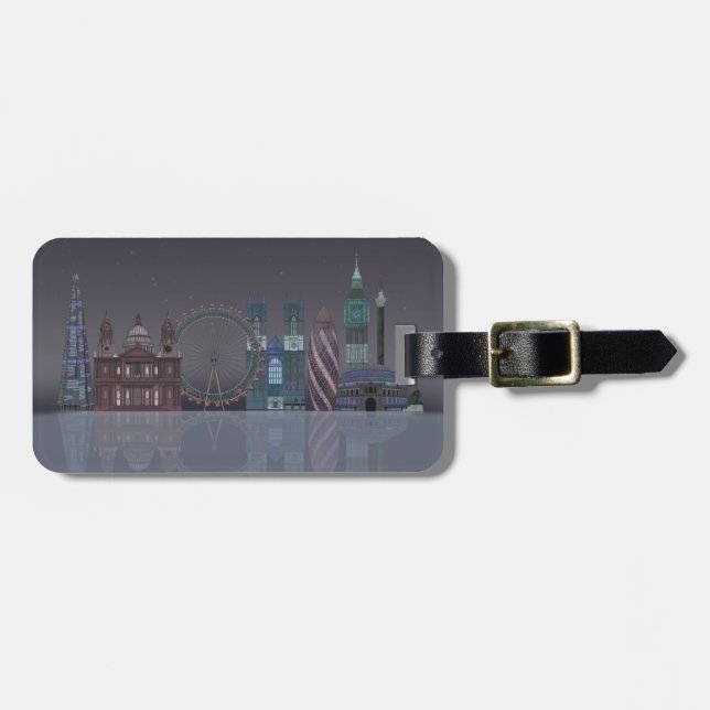 London Skyline Night Reflections Luggage Tag (Front Horizontal)