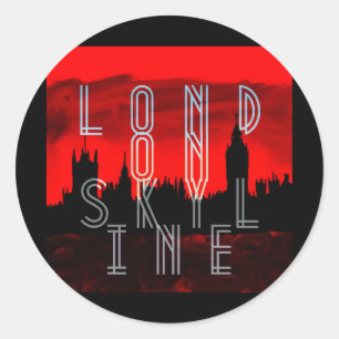 London skyline red black classic round sticker
