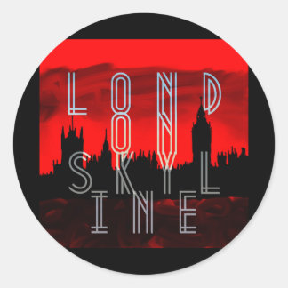 London skyline red black classic round sticker