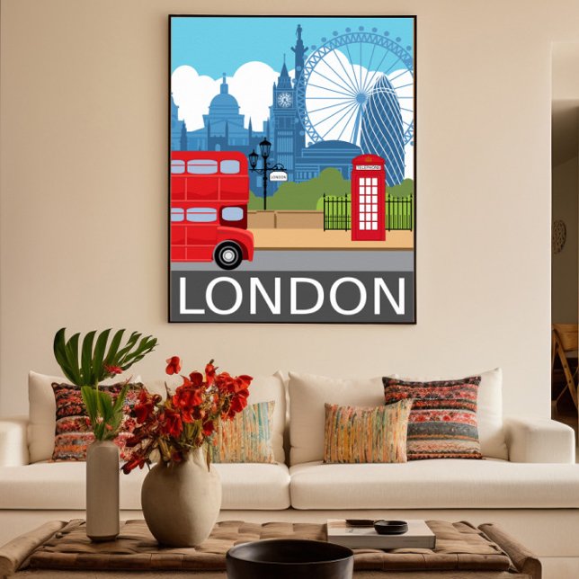 London skyline retro travel poster red bus (Creator Uploaded)