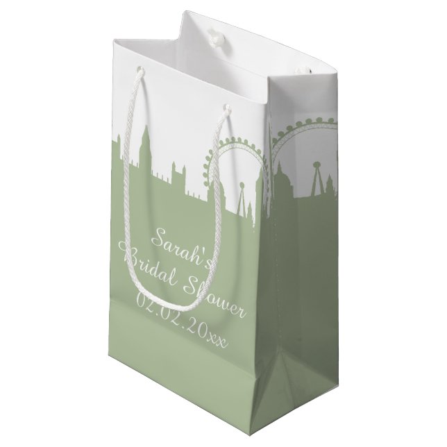 London Skyline Sage Gift Bag (Front Angled)