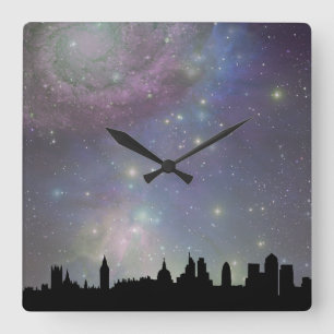 London skyline silhouette cityscape square wall clock