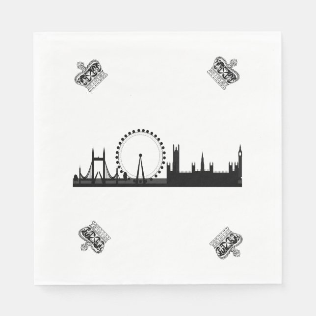 London Skyline Themed Royal Crown Paper Napkins (Front)