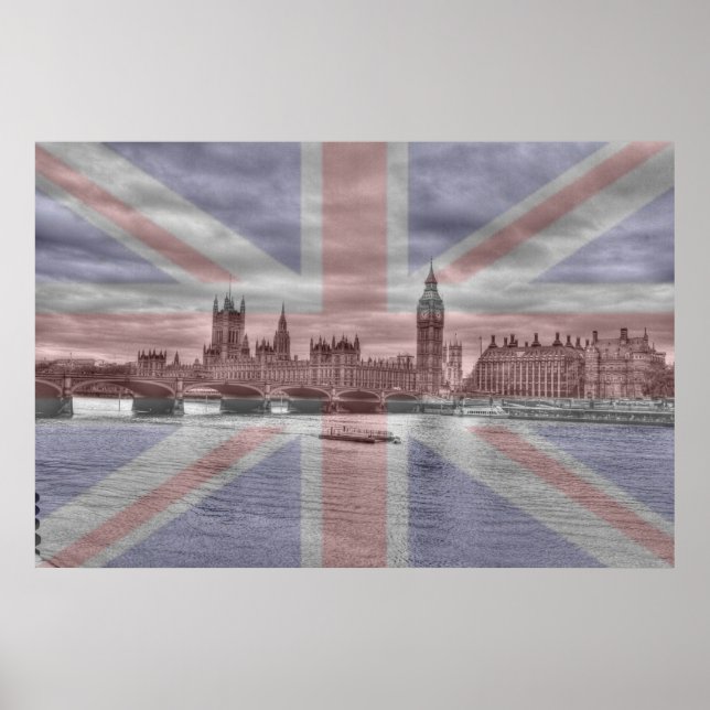 London Skyline Union Jack Flag Poster (Front)