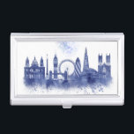 London Skyline - Watercolor Blue Business Card Holder<br><div class="desc">London Skyline Watercolour Splash Blue by Fab Funky. Features famous landmarks of London in a watercolor style.</div>