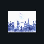 London Skyline - Watercolor Blue Canvas Print<br><div class="desc">London Skyline Watercolour Splash Blue by Fab Funky. Features famous landmarks of London in a watercolor style.</div>