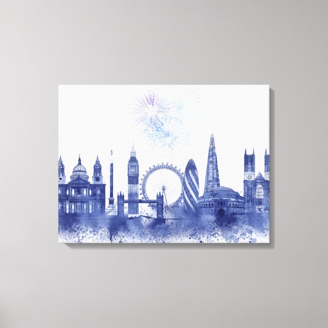 London Skyline - Watercolor Blue Canvas Print (Front)