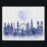 London Skyline - Watercolor Blue Jigsaw Puzzle<br><div class="desc">London Skyline Watercolour Splash Blue by Fab Funky. Features famous landmarks of London in a watercolor style.</div>