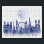 London Skyline - Watercolor Blue Jigsaw Puzzle<br><div class="desc">London Skyline Watercolour Splash Blue by Fab Funky. Features famous landmarks of London in a watercolor style.</div>
