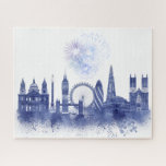 London Skyline - Watercolor Blue Jigsaw Puzzle<br><div class="desc">London Skyline Watercolour Splash Blue by Fab Funky. Features famous landmarks of London in a watercolor style.</div>