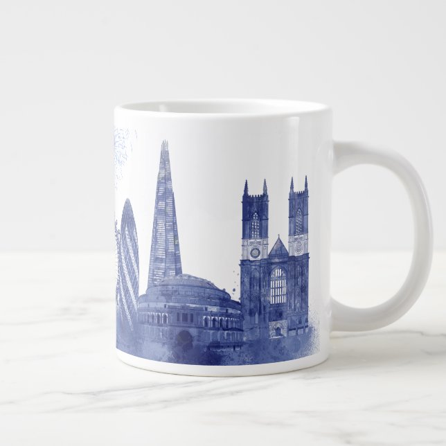 London Skyline - Watercolor Blue Large Coffee Mug (Right)