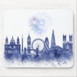London Skyline - Watercolor Blue Mouse Mat<br><div class="desc">London Skyline Watercolour Splash Blue by Fab Funky. Features famous landmarks of London in a watercolor style.</div>