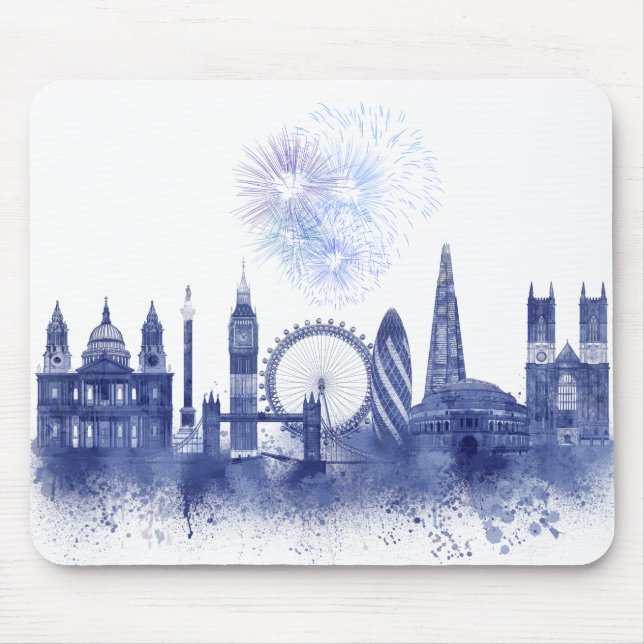 London Skyline - Watercolor Blue Mouse Mat (Front)
