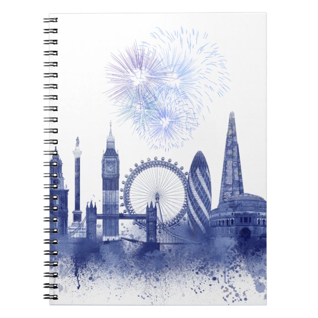 London Skyline - Watercolor Blue Notebook (Front)