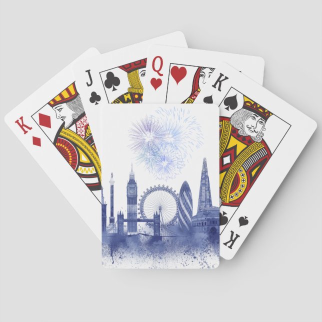 London Skyline - Watercolor Blue Playing Cards (Back)