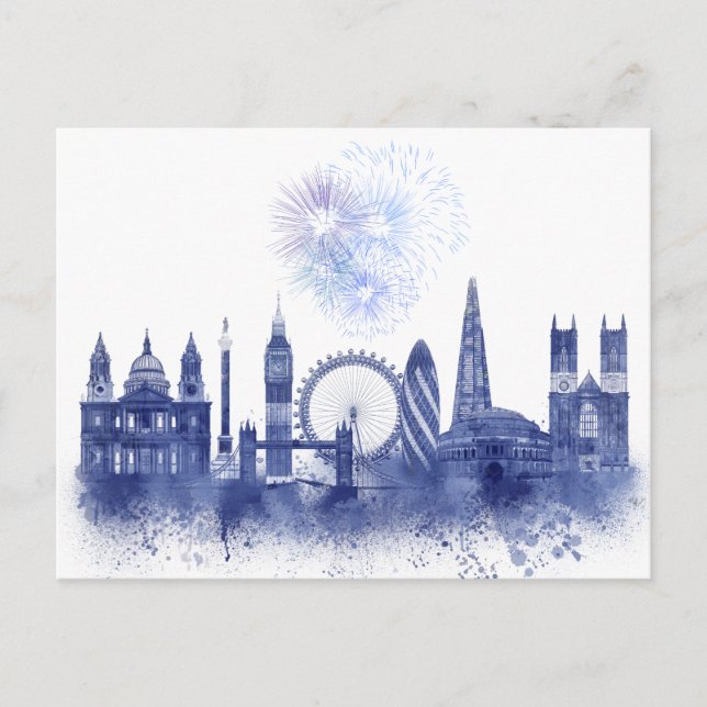 London Skyline - Watercolor Blue Postcard (Front)