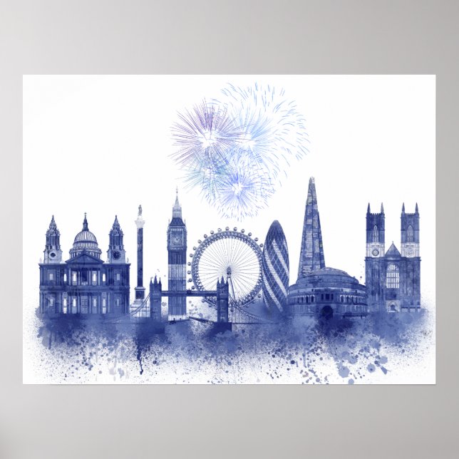 London Skyline - Watercolor Blue Poster (Front)
