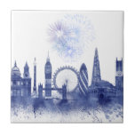 London Skyline - Watercolor Blue Tile<br><div class="desc">London Skyline Watercolour Splash Blue by Fab Funky. Features famous landmarks of London in a watercolor style.</div>
