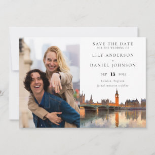 London Skyline Watercolor Photo Wedding Save The Date