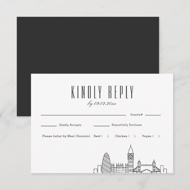London Skyline Wedding RSVP with Meal Choice Card (Front/Back)