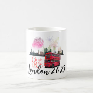 London skyscape Red Bus Coronation 2025 Fireworks Coffee Mug