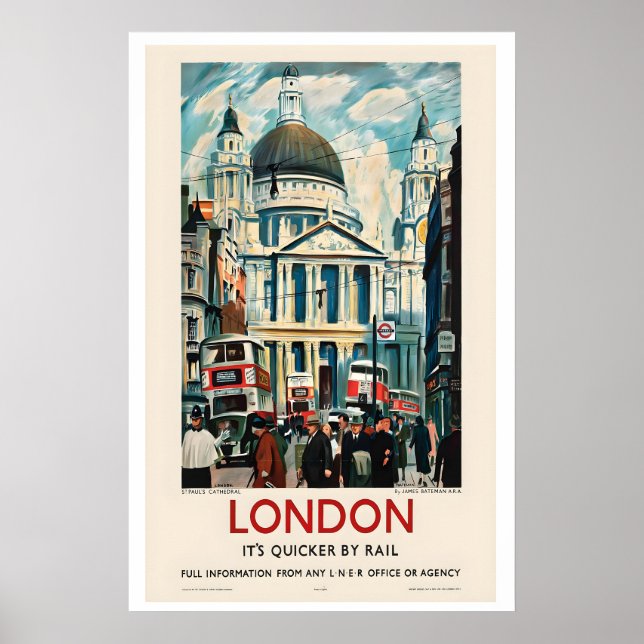 London St Pauls Cathedral Vintage Travel Poster (Front)
