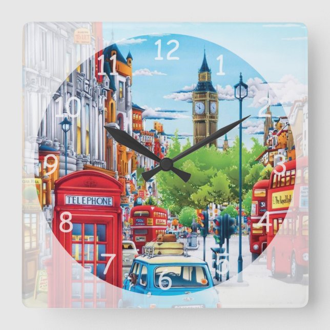 London Street Fine Art Square Wall Clock (Front)