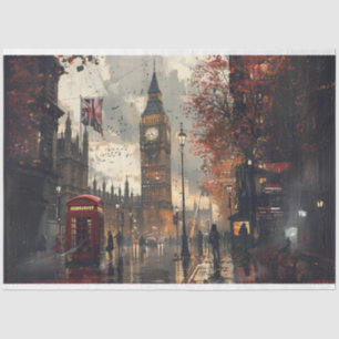 London Street Phone Booth Landscape Decoupage  Tissue Paper