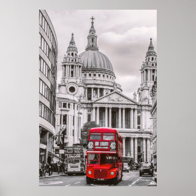 London street scene red London bus coloured art on Poster (Front)