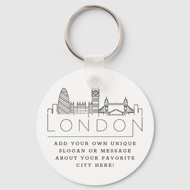London Stylised Skyline | Custom Slogan Keychain (Front)