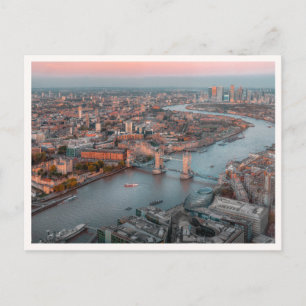 London Sunset Aerial Skyline Thames River Bridges Postcard