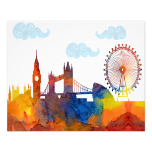 London Sunset Watercolor Abstract Skyline Print