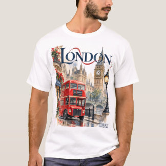 London T-shirt with red bus and architecture