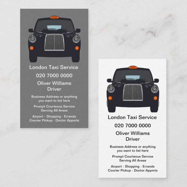London Taxi Business Cards Double Sided (Front/Back)