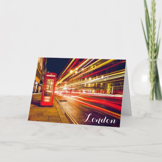 London Telephone Booth Bus City Street at Night Card (Front)