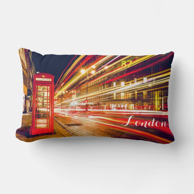 London Telephone Booth Bus City Street at Night Lumbar Cushion (Front)