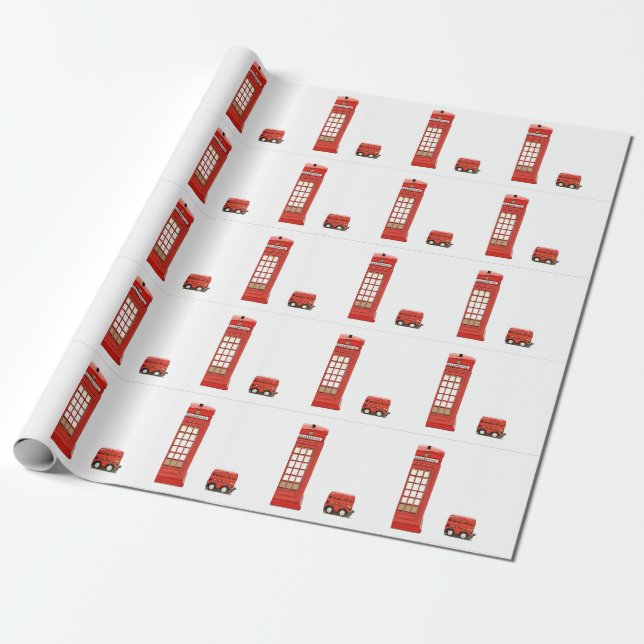 London telephone booth red double decker bus wrapping paper (Unrolled)