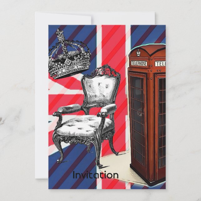 London telephone booth victorian crown union jack invitation (Front)