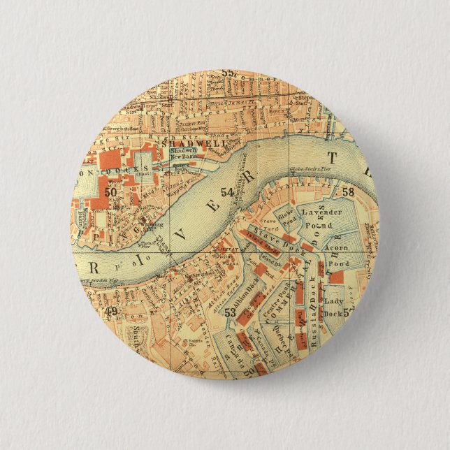 London Thames Vintage Map 6 Cm Round Badge (Front)