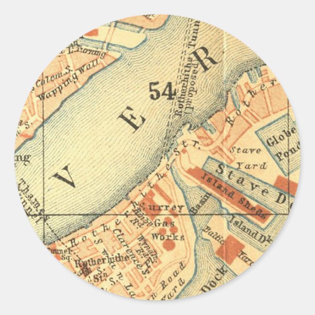 London Thames Vintage Map Classic Round Sticker (Front)