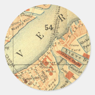 London Thames Vintage Map Classic Round Sticker